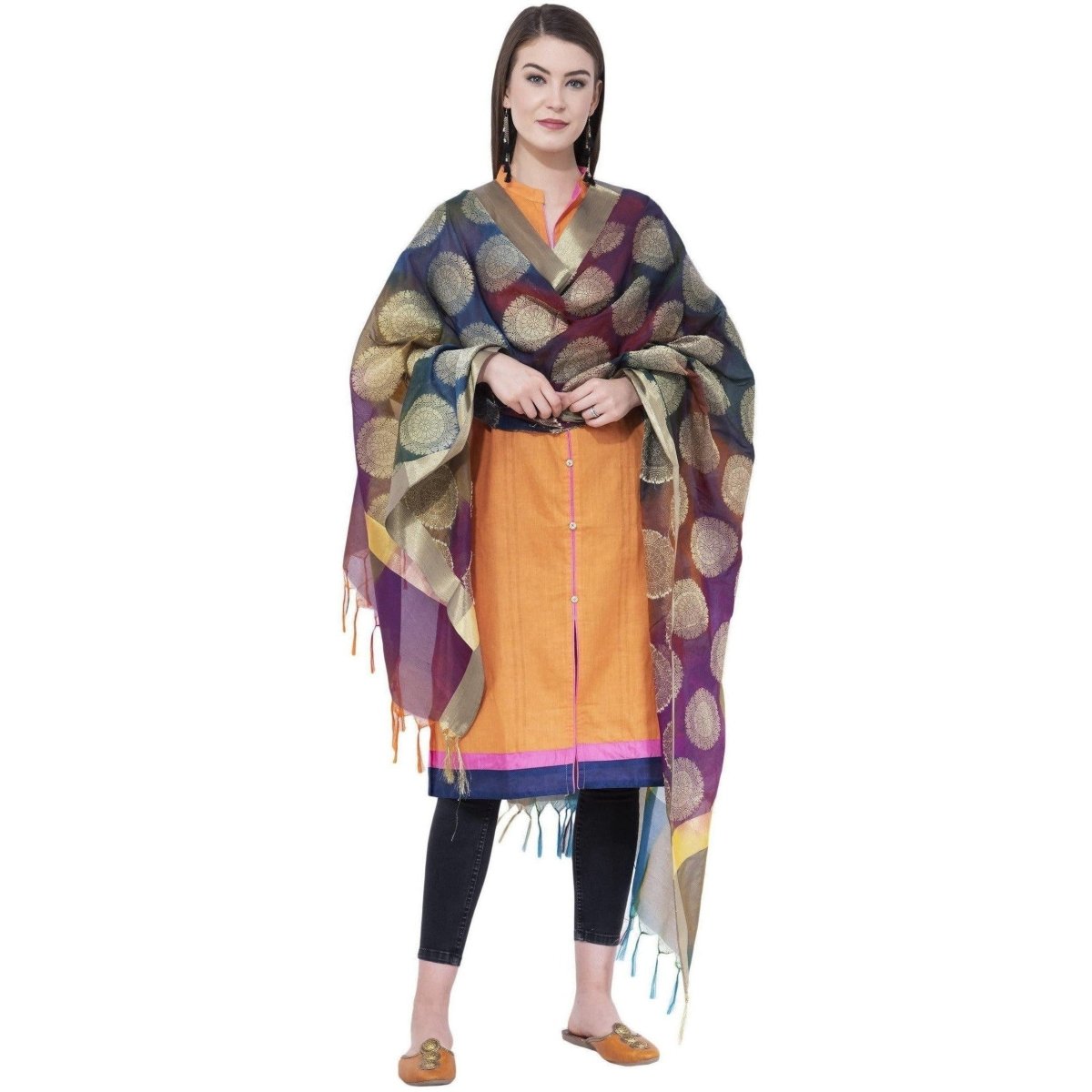 A R Silk Women's Zari Embroidery With Rainbow Colour Vanarsi Silk Rainbow Multi Dupattas aMulti Colourd Chunnis | Grocsy