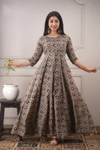 Partywear Designer Hand Screen and Foil Print Multi Pure chanderi Gown - Anbazaar | Grocsy