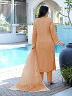 Nikhaar Orange Embroidered Modal Silk Stitched Straight Cut Kurta Pants Dupatta Readymade Suit | Grocsy