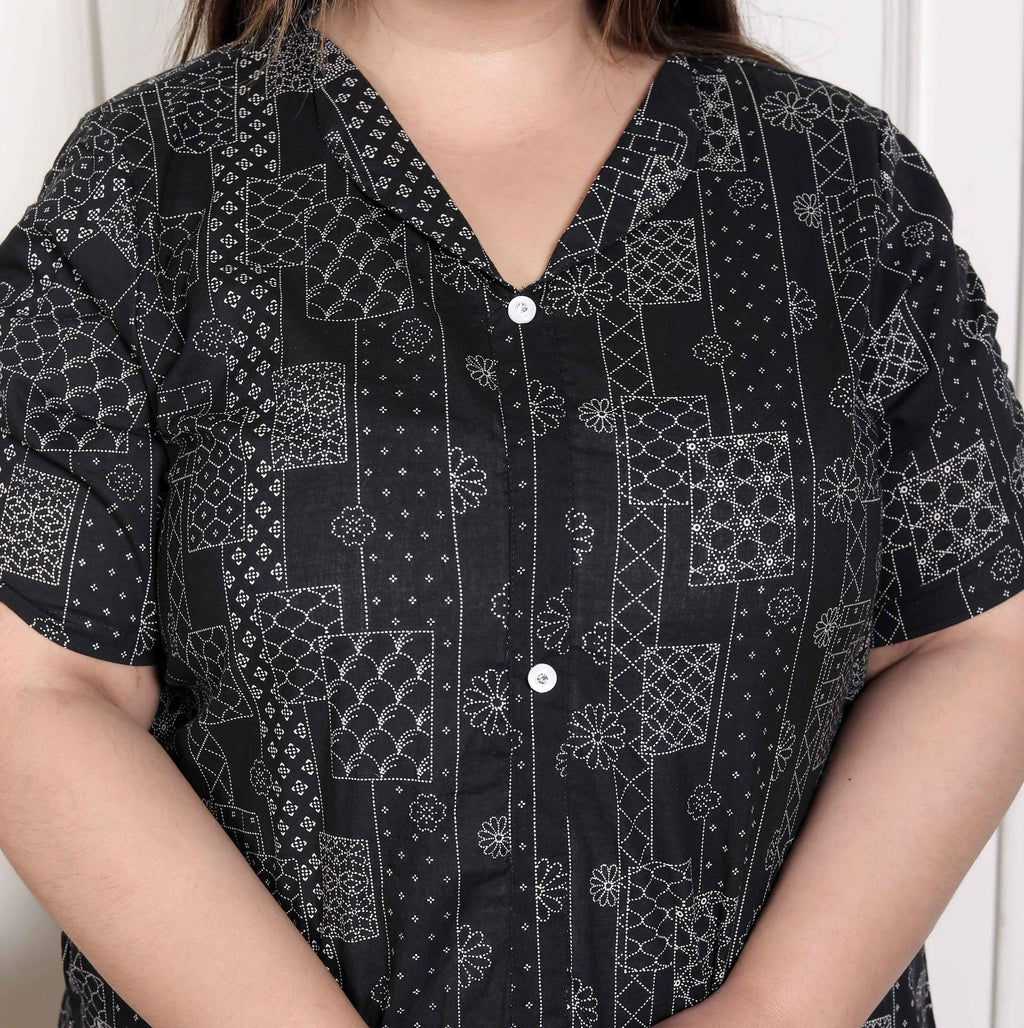 Miravan Women's Plus Size Pure Cotton Black Floral Printed Front Button A-Line Kurta | Grocsy
