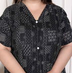 Miravan Women's Plus Size Pure Cotton Black Floral Printed Front Button A-Line Kurta | Grocsy