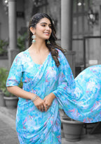 stylish Casual Sky Imported georgette Ready to Wear Fancy Saree - Ashwini | Grocsy