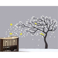 Big Beautiful Black Tree White Leaves Yellow Birds | Grocsy