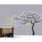Big Beautiful Black Tree White Leaves Yellow Birds | Grocsy