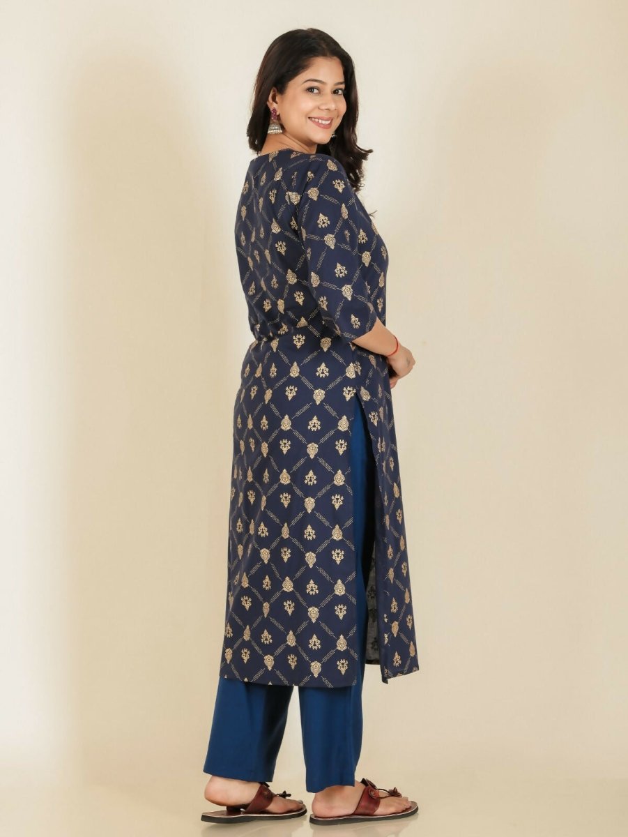 Aramya Straight Soft Cotton Floral Print Women's Kurta Set - Blue | Grocsy