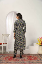 Jyoti Fashion Women's Black Chanderi Silk Floral Print with Side Pocket Kurtis & Sets | Grocsy