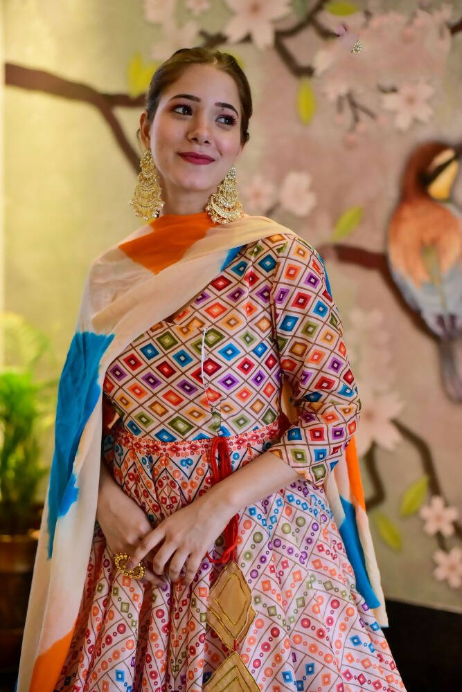 Partywear Designer Blue Pure Maslin Gown - Anbazaar | Grocsy
