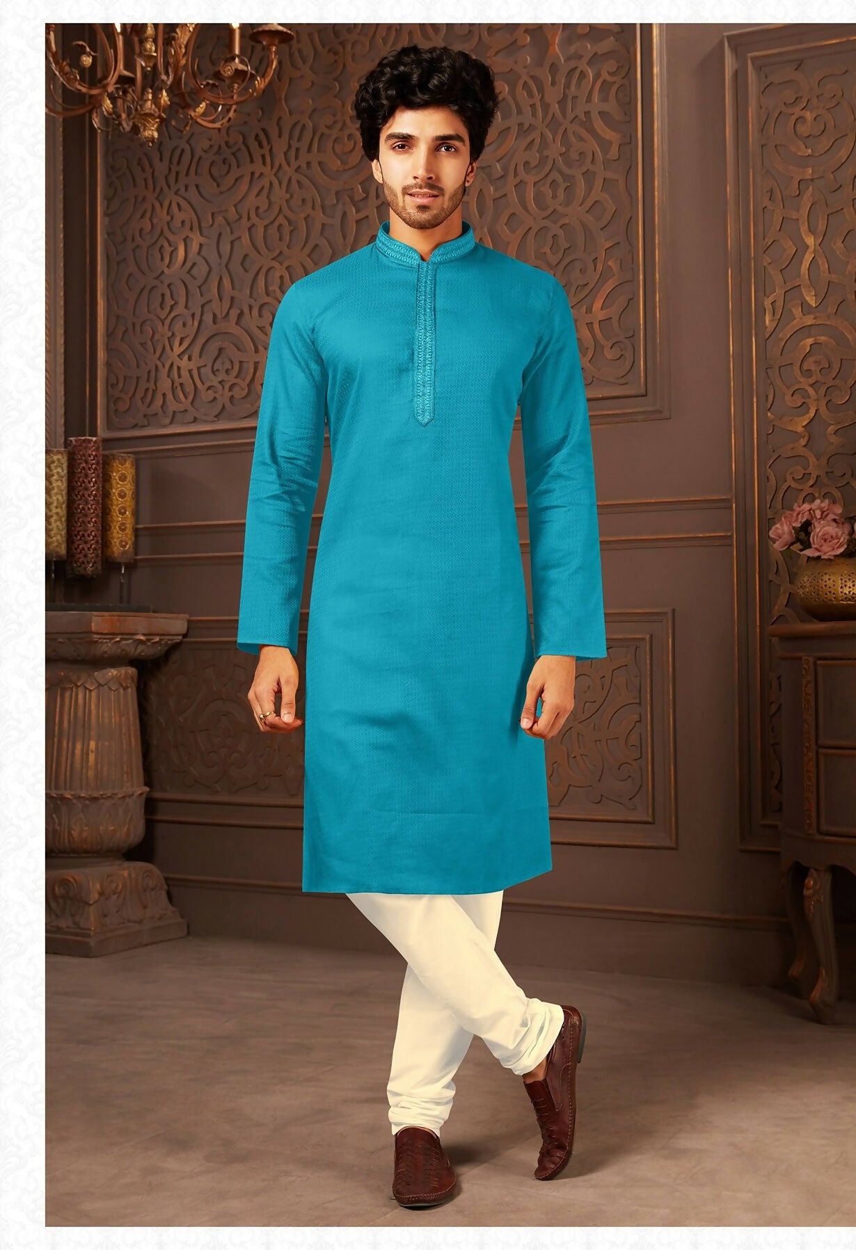 Joban Fashion Firozi Cotton Kurta Pyjama | Grocsy