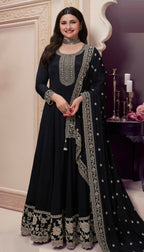 Anaita Black Embroidered Silk Stitched Anarkali Suit | Grocsy