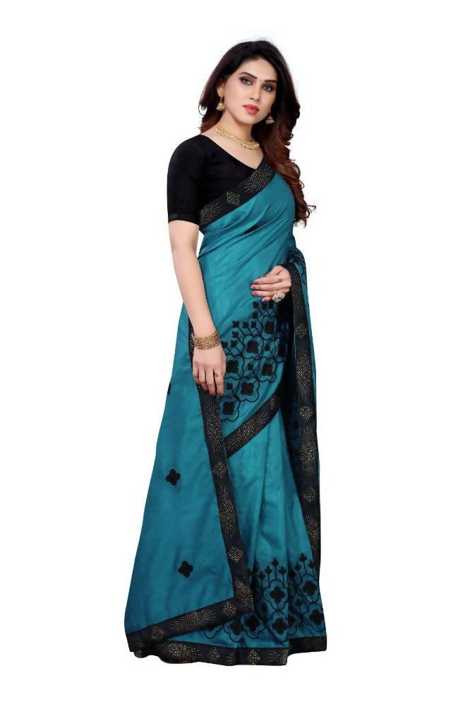 Vamika Rama Green Dola Silk Embroidery Saree | Grocsy