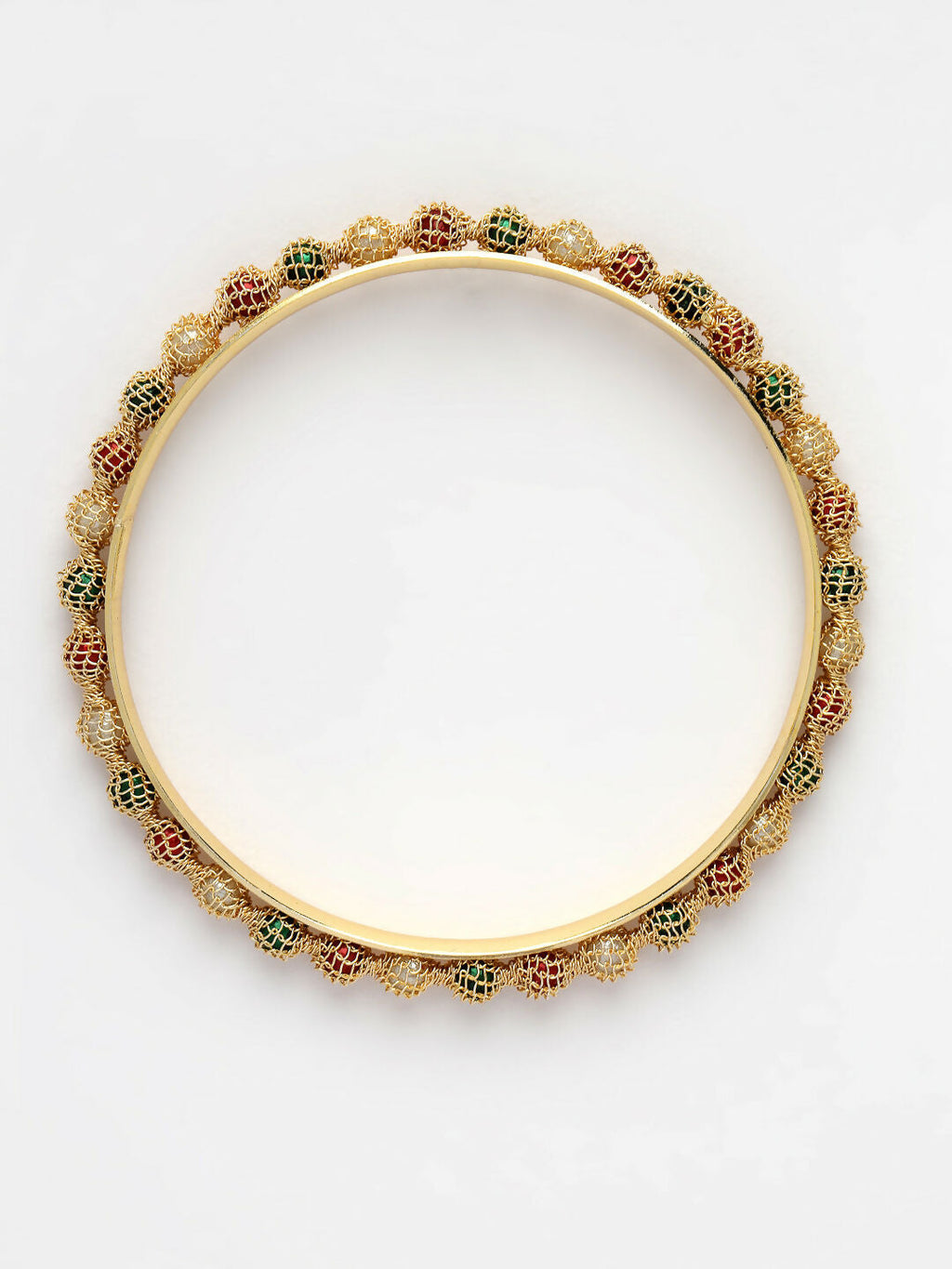 NVR Women's Set of 4 Gold-Polished Beads Handcrafted Traditional Bangles