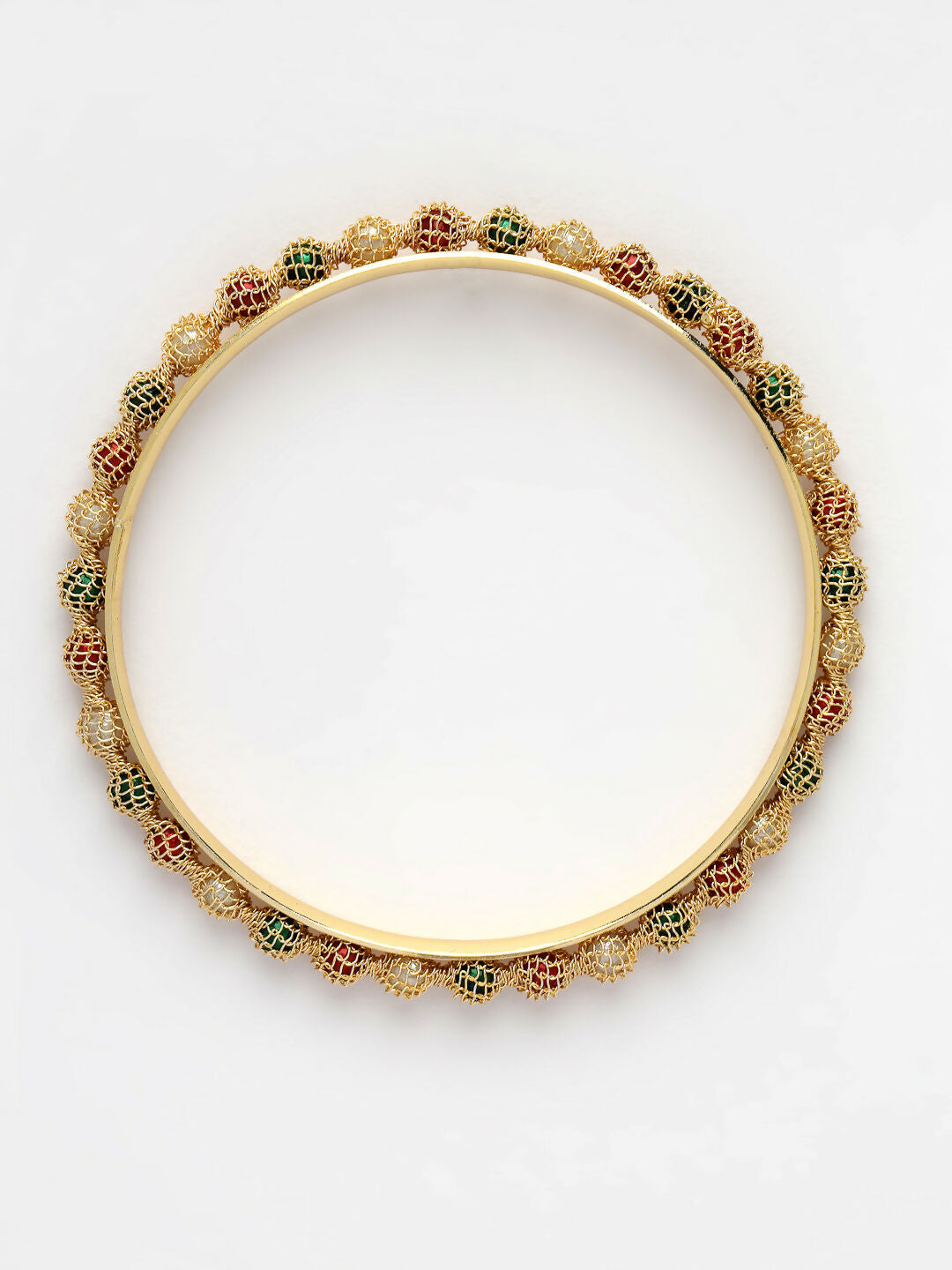 NVR Women's Set of 4 Gold-Polished Beads Handcrafted Traditional Bangles