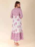 Aramya Anarkali Soft Cotton Floral Print Women's Kurta Set - White | Grocsy