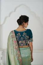 Kesar Fab Trending Reception Green Color With Multi-Thread Embroidery Saree | Grocsy