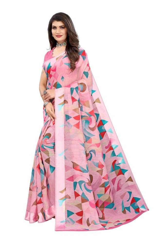 Vamika Pink Linen Satin Border Saree | Grocsy