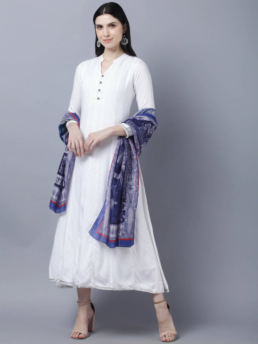 Myshka Women White Anarkali Kurta With Dupatta | Grocsy