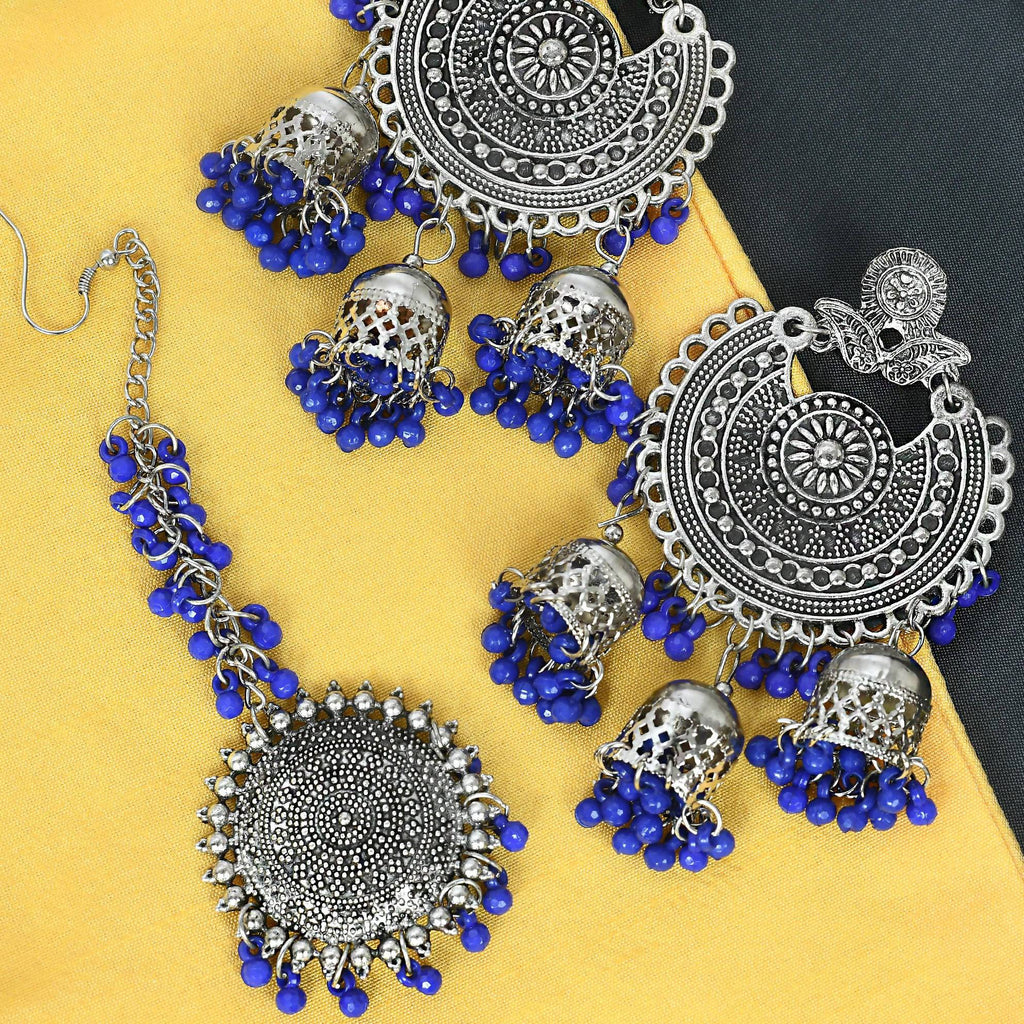Mominos Fashion Johar Kamal Silver Jhumkas With Maang Tikka Earrings