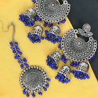 Mominos Fashion Johar Kamal Silver Jhumkas With Maang Tikka Earrings
