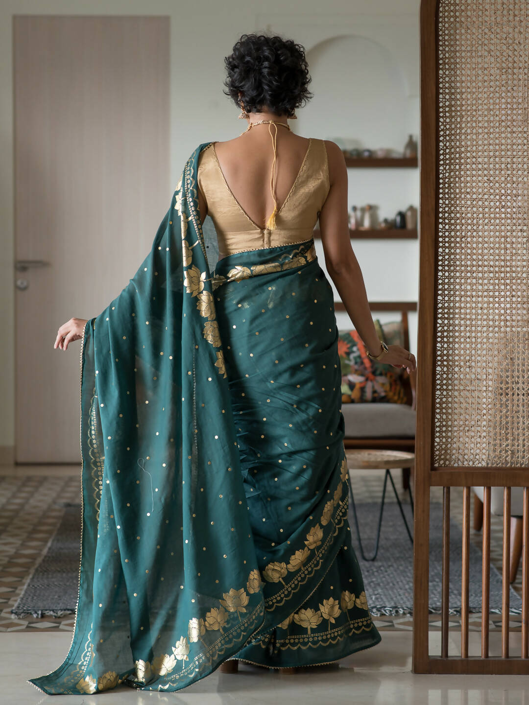 Suta Green Floral Cotton Blend Saree | Grocsy