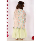 Little Bansi Girls Green Color Floral and lace Work Kurta with Sharara and Dupatta | Grocsy