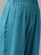 Yufta Women Teal Blue Solid Kurta with Trouser and Dupatta | Grocsy