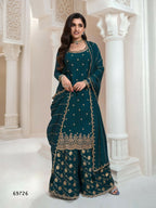 Vastranavya Exquisite Teal Heavy Chinon with Embroidered & Sequins Work Salwar Suits | Grocsy