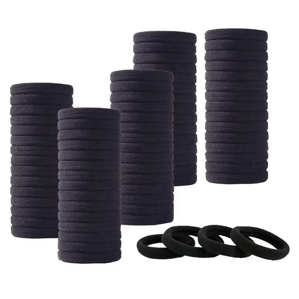 Bronson Professional Hair Rubber Bands Ponytail Holder with Storage Box - Black | Grocsy
