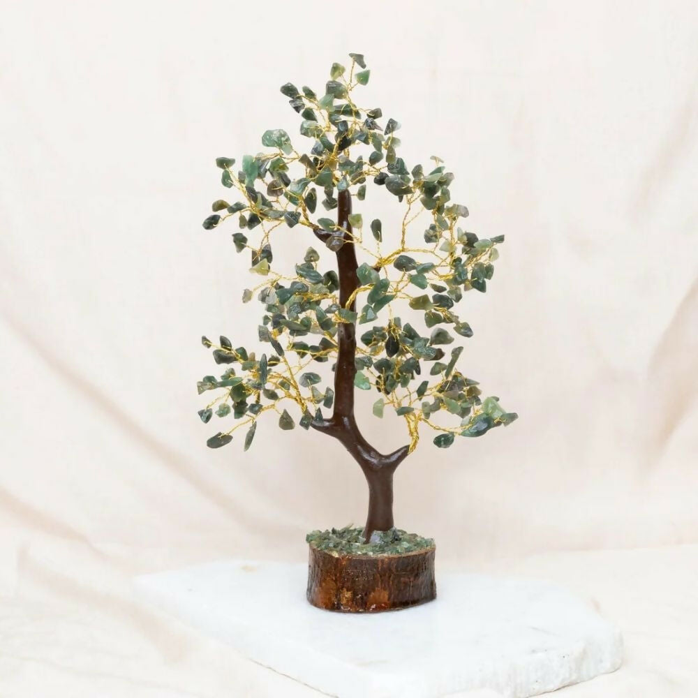 Indianvibez Bodh Green Aventurine Real Crystal Stone Tree With Wooden Base 300 Beads | Grocsy