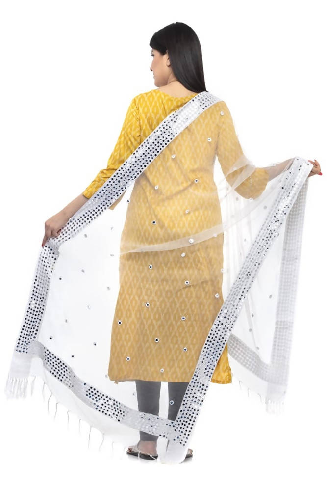 Mominos Fashion White 6 Line Mirror Border Dupatta | Grocsy
