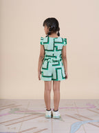 Snakes and Ladders Girls Green Table Print Top and Shorts Sets from Siblings Collection | Grocsy
