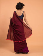 Suta Purple Maroon Colourblocked Cotton Acrylic Saree | Grocsy