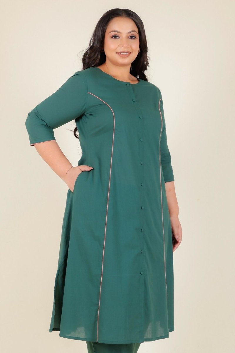 Aramya Green Soft Cotton Solid A-line Kurta for Women | Grocsy