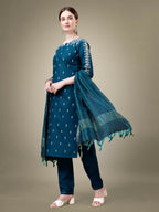 Jyoti Fashion Women's Morpich Cotton Blend Embroidery & Sequence work Kurta with Trouser & Dupatta | Grocsy