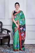 Morchari Multicolour Cotton Handloom Mirror Work Saree Unstitched Blouse | Grocsy