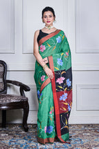 Morchari Multicolour Cotton Handloom Mirror Work Saree Unstitched Blouse | Grocsy