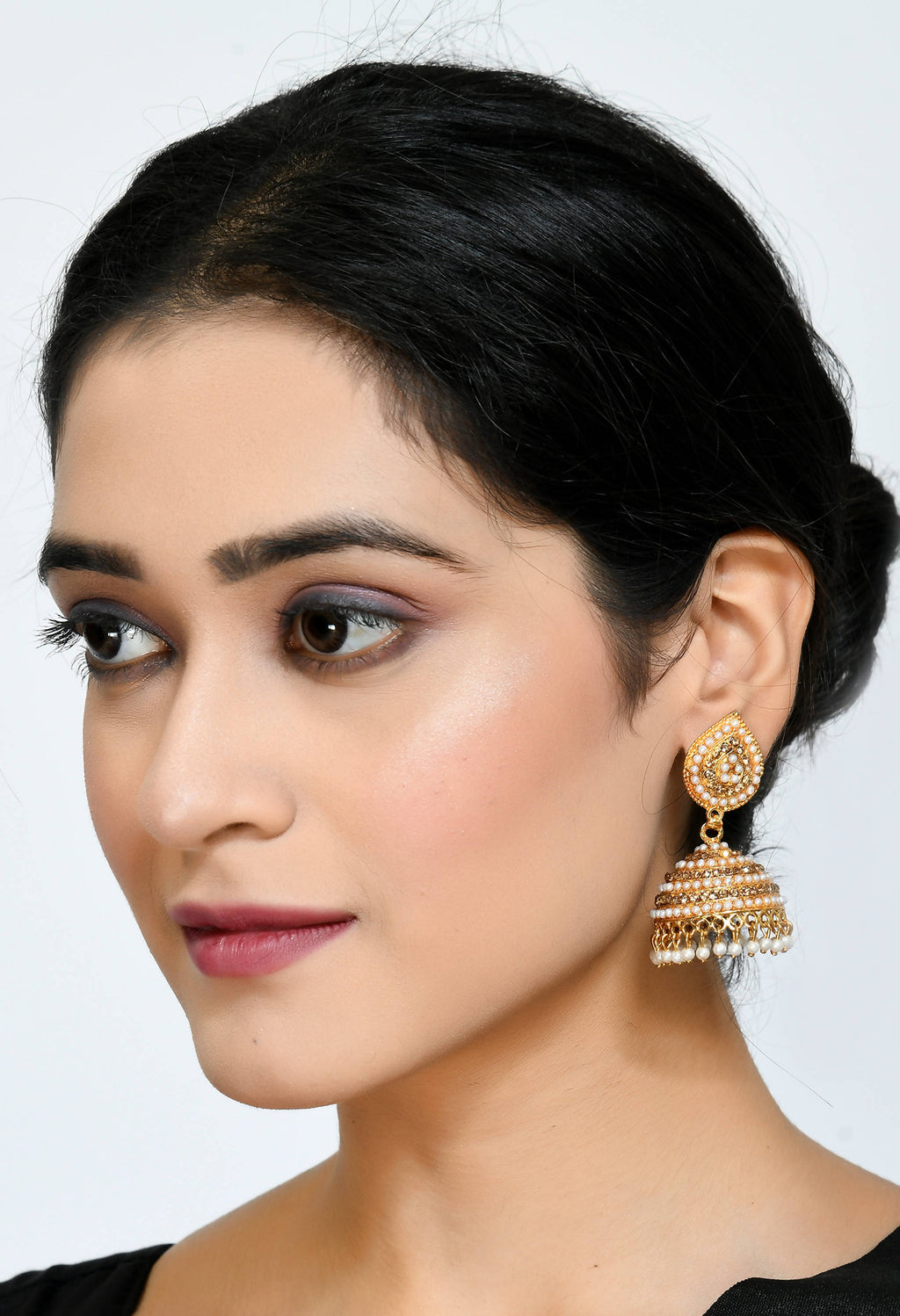 Mominos Fashion Johar Kamal Leaf Design Jhumka With Stone & Pearl | Grocsy