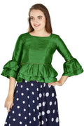 Aastha Fashion Women's Mehendi Art Silk Bell Sleeves attire with Poly Cotton Lining Blouse | Grocsy