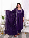 Miravan Womens Plus Size Purple Embroidered Kurta With Palazzo And Dupatta Set | Grocsy