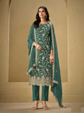 Anaita Teal Green Embroidered Silk Stitched Salwar Suit | Grocsy