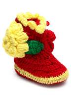 Chutput Kids Woollen Hand Knitted Flower Decor Booties - Red | Grocsy