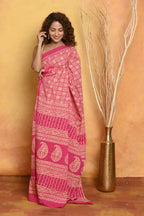 Very Much Indian Pure Cotton - Natural Dyes Handblock Printed Saree - Pink | Grocsy