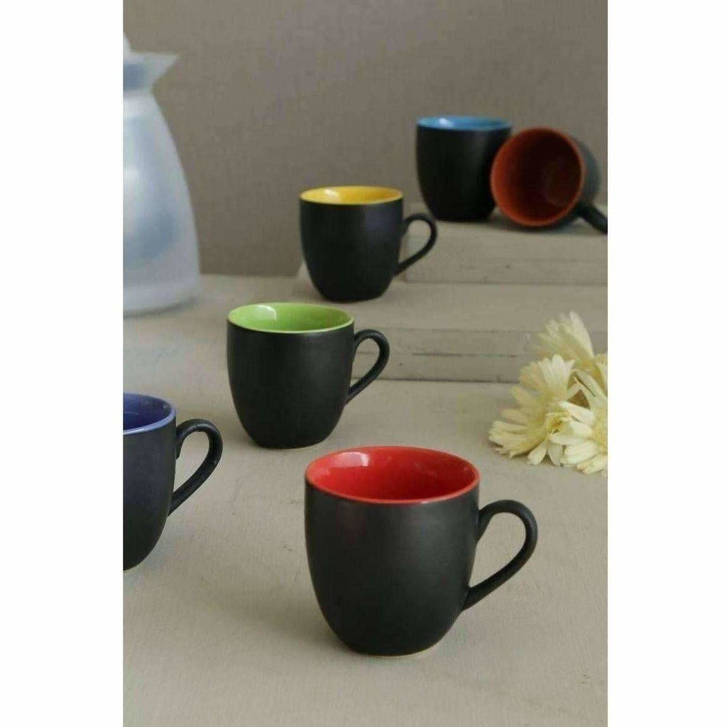 Black Mat Multicolour Tea/Coffee Cups, 180 Ml, Set of 6 Pieces. | Grocsy