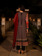 Juniper Women's Black Ethnic Motif Printed Rayon A-lined Kurta Palazzo And Dupatta With Mirror & Thread Work | Grocsy