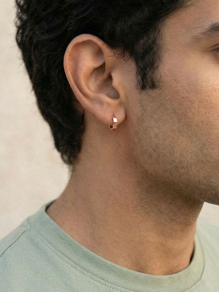NVR Men's Rose Gold Plated Hoop Earrings | Grocsy