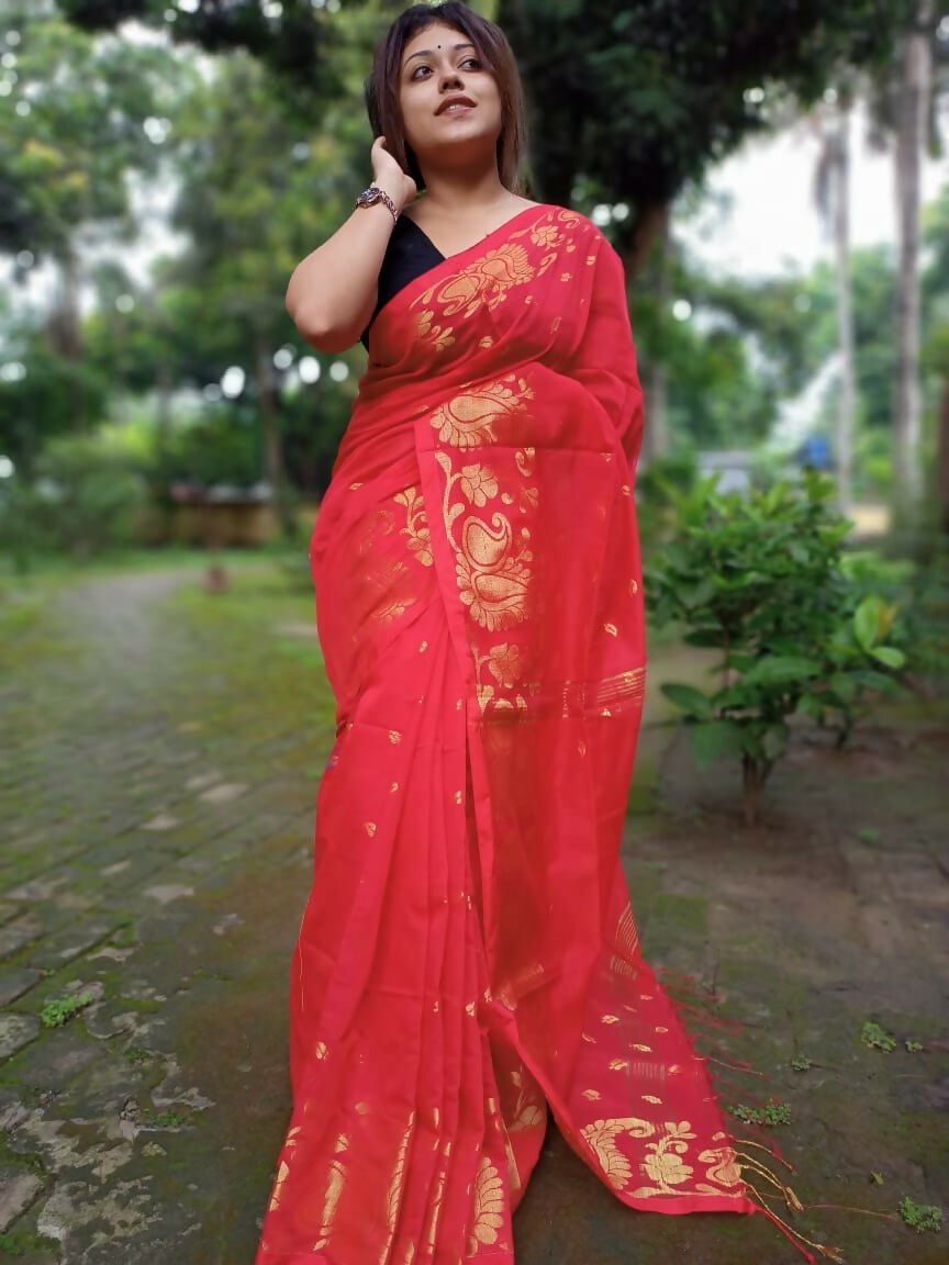 Exclusive Collection Red Beautiful Cotton Silk Saree | Grocsy
