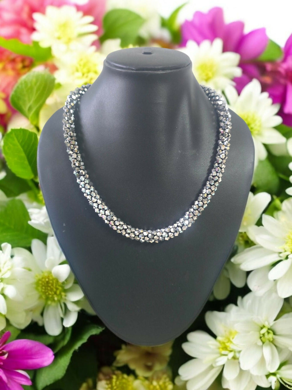 Inhanns Noor-E-Jalwa – Handmade Crystal Bead Necklace -Adjustable - Titanium | Grocsy