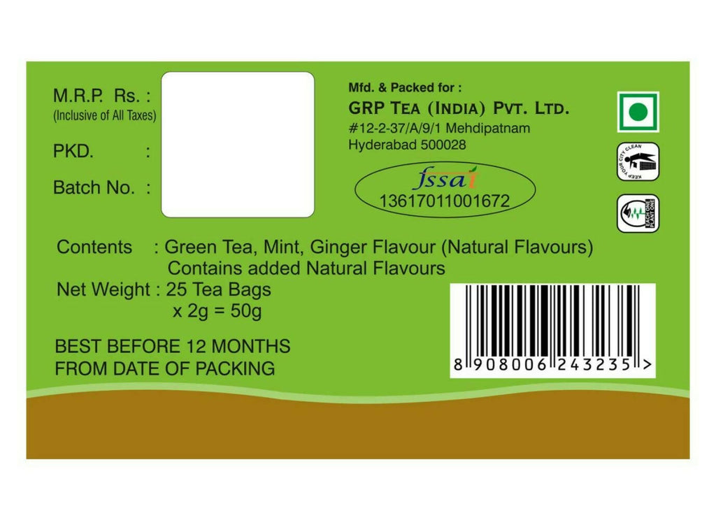 Tanza Tea Slim Green Tea Bags Mint Ginger | Grocsy