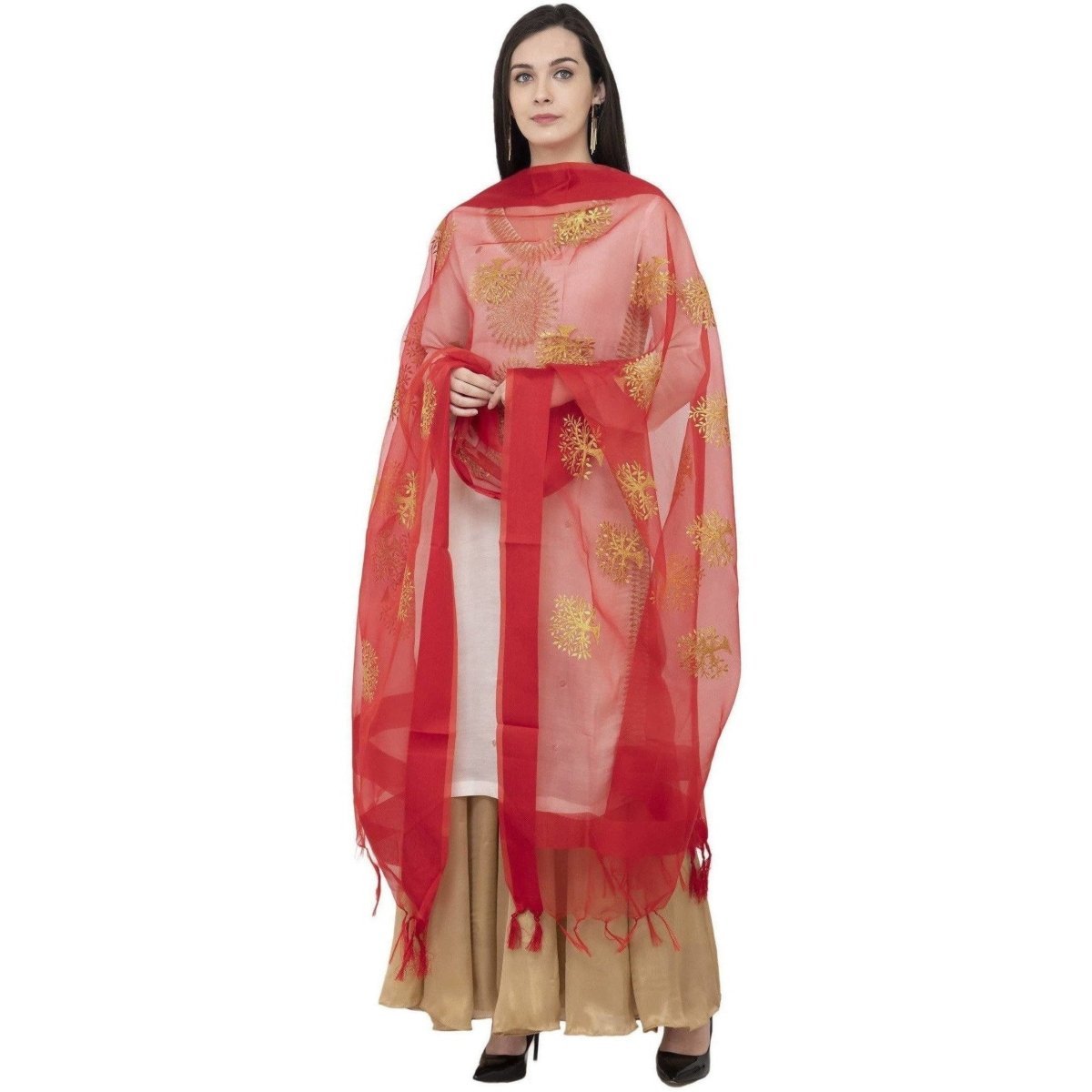 A R Silk Tissue Zari Emb. Fancy Dupatta Mehroon Color Dupatta or Chunni | Grocsy