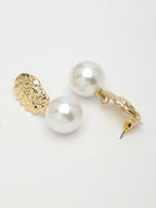 NVR Women's Gold-Polished White Pearl Drop Earrings | Grocsy