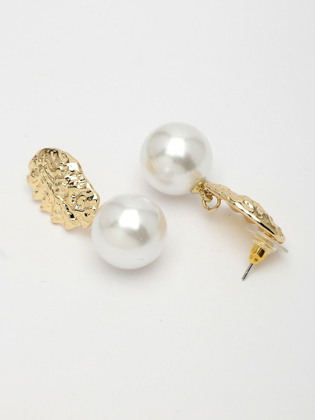NVR Women's Gold-Polished White Pearl Drop Earrings | Grocsy